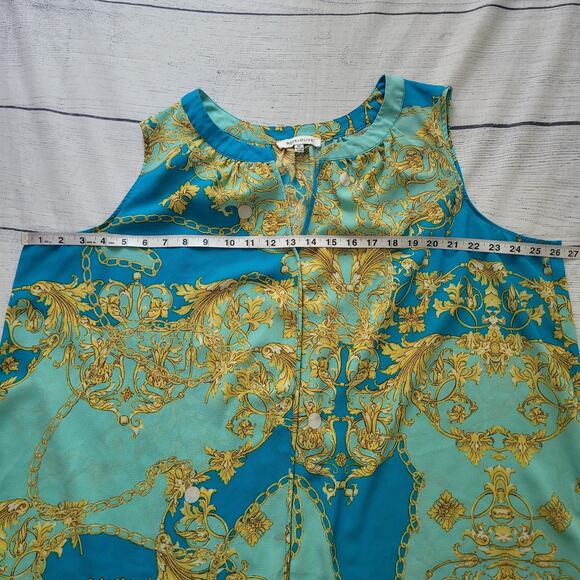 Rose + Olive Size 3x Teal Gold Chain Link Sleeveless Blouse - Picture 5 of 8